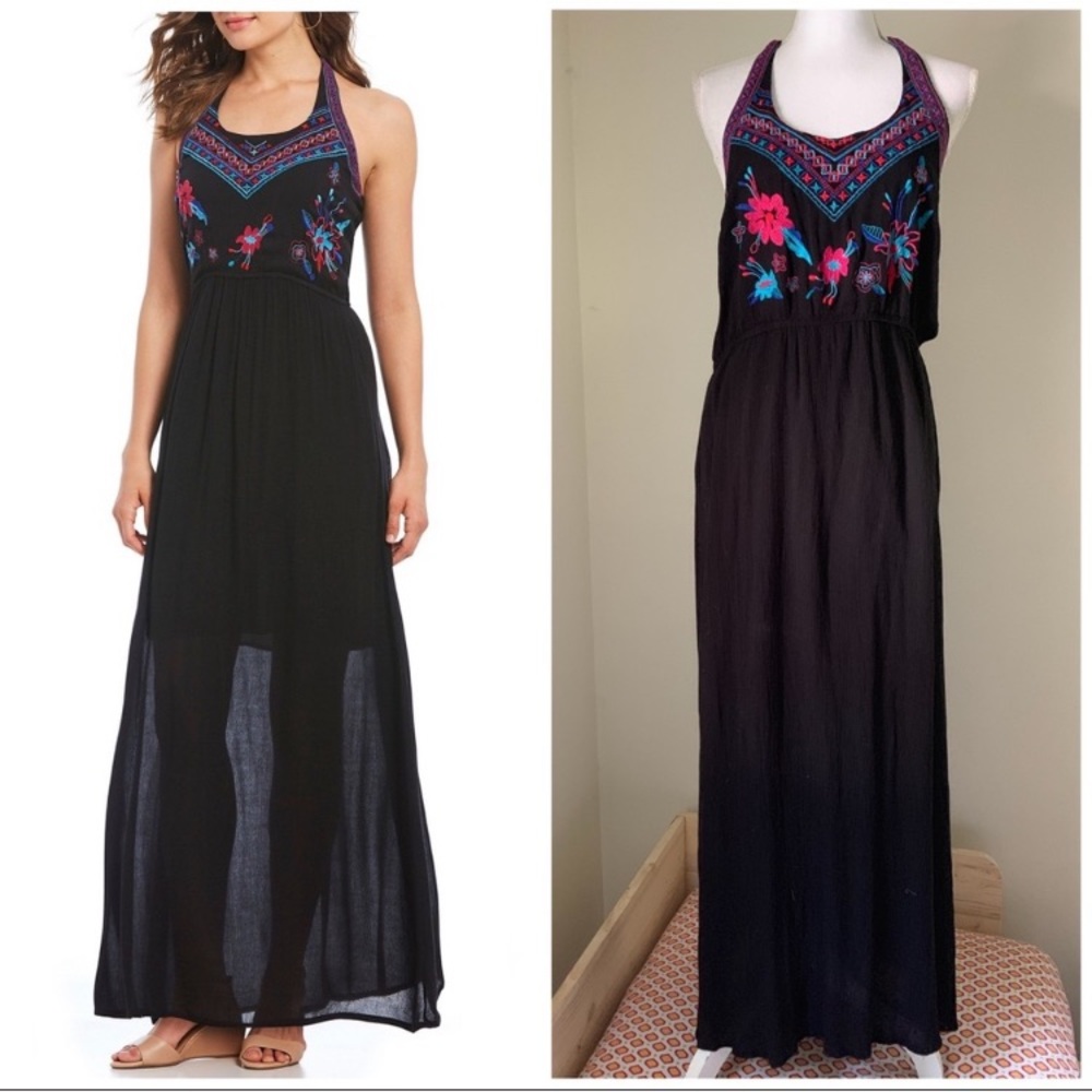 NWT Cupio embroidered Halter Maxi Dress Large